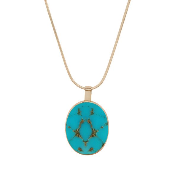 Yellow Gold Turquoise Large Oval Pendant