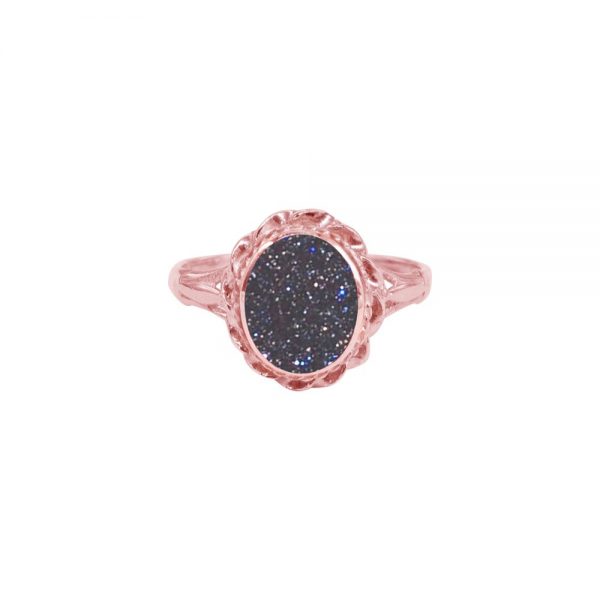 Rose Gold Blue Goldstone Oval Ring