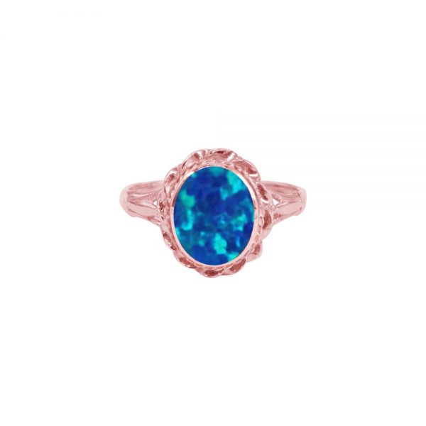 Rose Gold Opalite Cobalt Blue Oval Ring