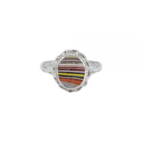 Silver Fordite Oval Ring