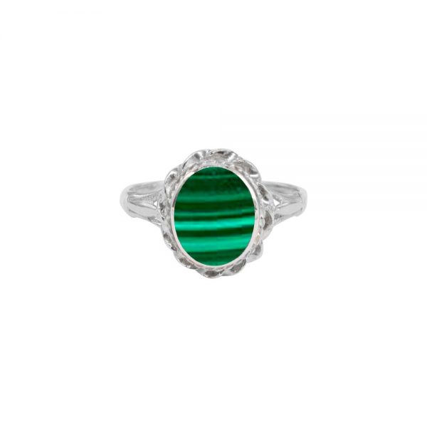 Silver Malachite Oval Ring