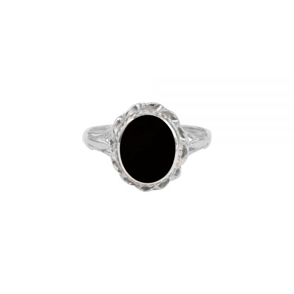 White Gold Whitby Jet Oval Ring