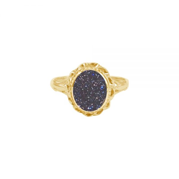 Yellow Gold Blue Goldstone Oval Ring