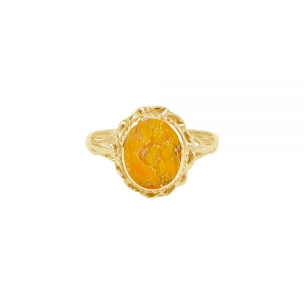 Yellow Gold Bumblebee Jasper Oval Ring