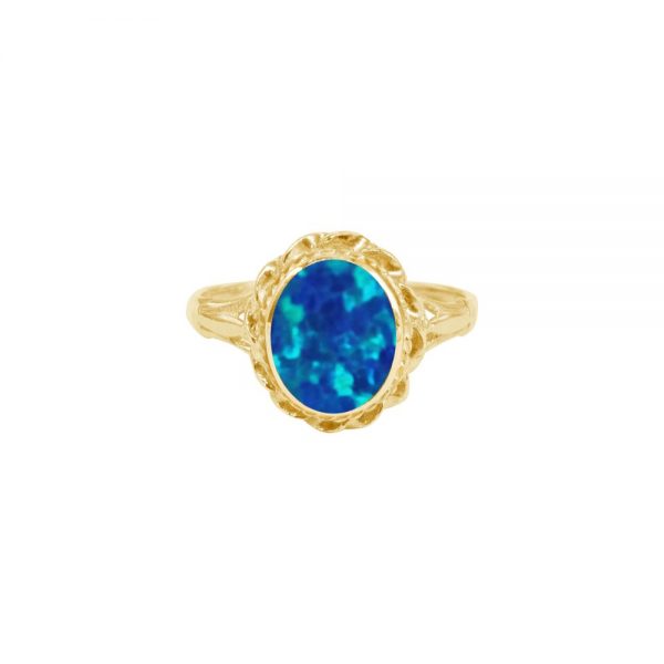 Yellow Gold Opalite Cobalt Blue Oval Ring