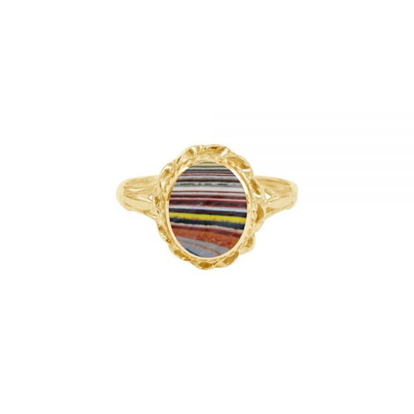 Yellow Gold Fordite Oval Ring