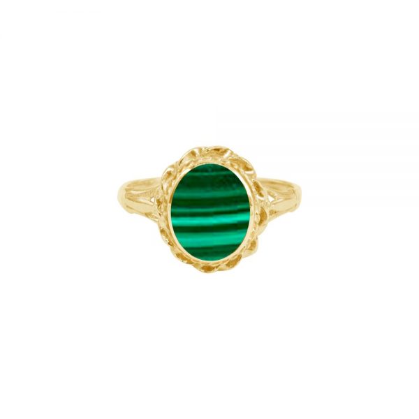 Yellow Gold Malachite Oval Ring