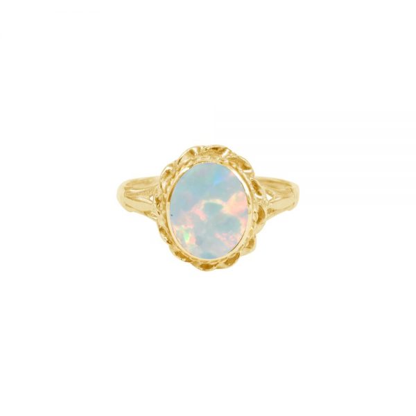 Yellow Gold Opalite Sun Ice Oval Ring