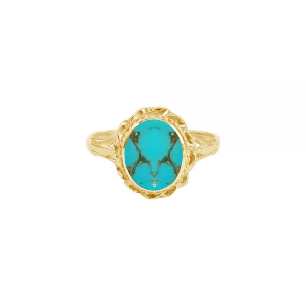 Yellow Gold Turquoise Oval Ring