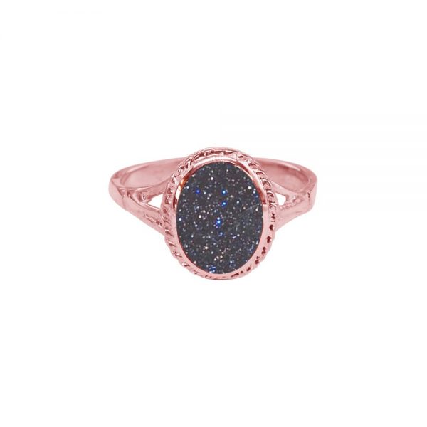 Rose Gold Blue Goldstone Oval Ring