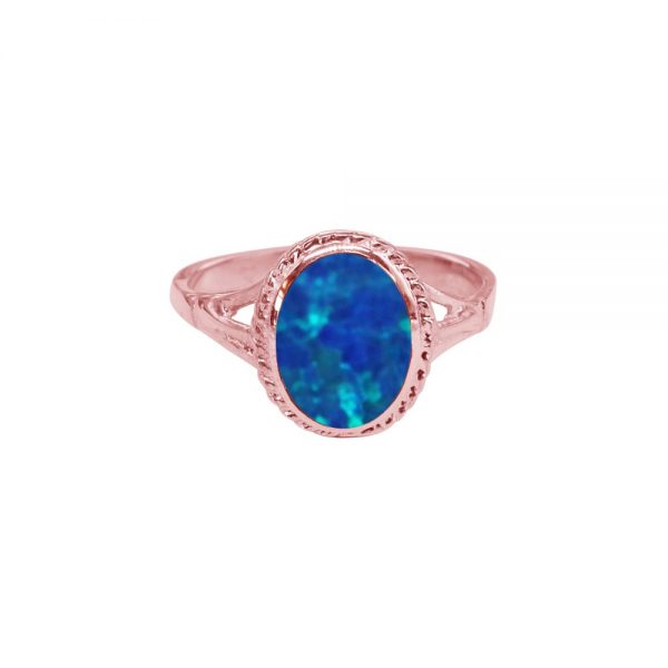 Rose Gold Opalite Cobalt Blue Oval Ring