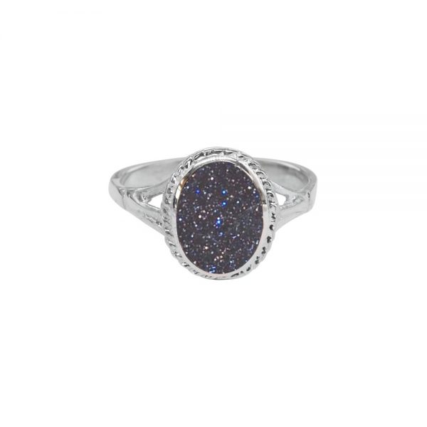 Silver Blue Goldstone Oval Ring