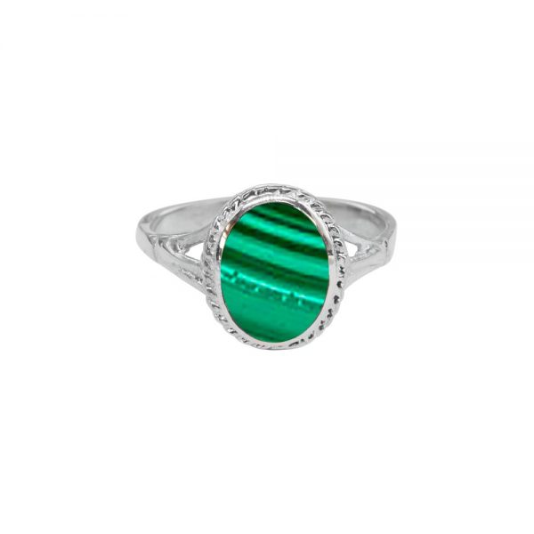 Silver Malachite Oval Ring