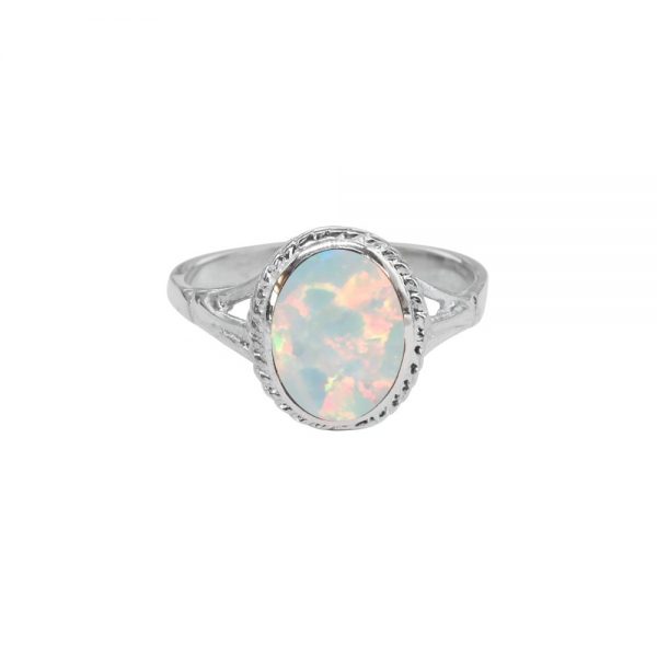 Silver Opalite Sun Ice Oval Ring