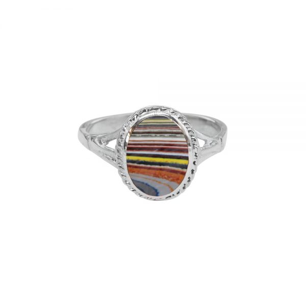 White Gold Fordite Oval Ring