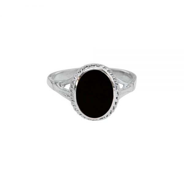 White Gold Whitby Jet Oval Ring