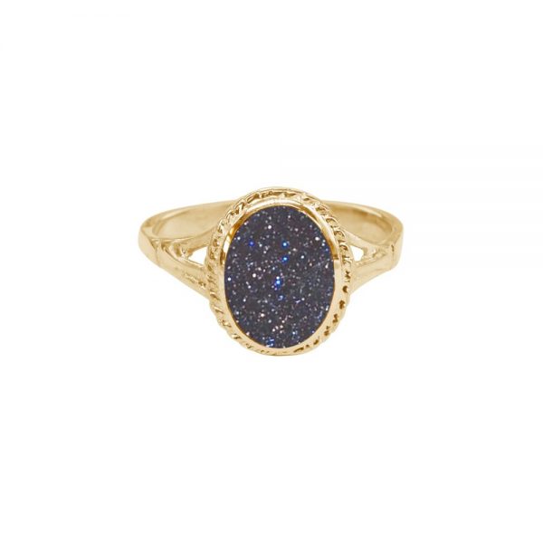 Yellow Gold Blue Goldstone Oval Ring