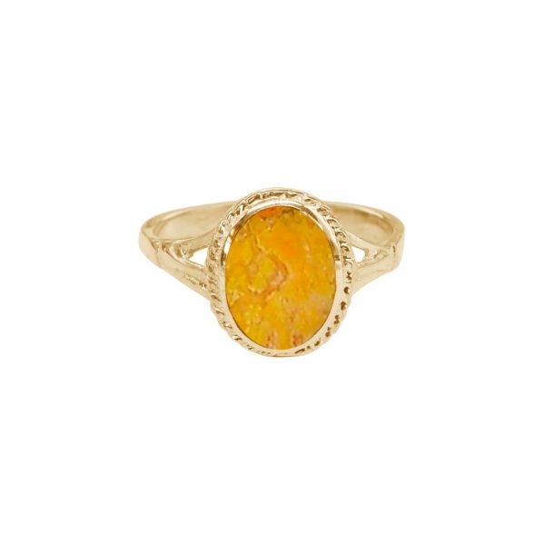 Yellow Gold Bumblebee Jasper Oval Ring