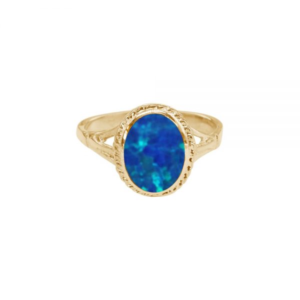 Yellow Gold Opalite Cobalt Blue Oval Ring