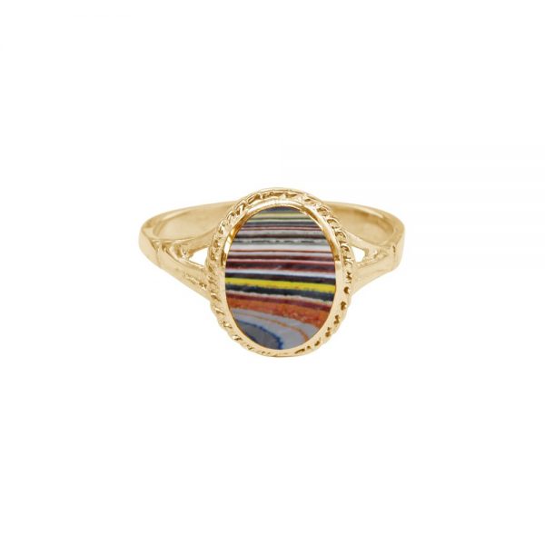 Yellow Gold Fordite Oval Ring