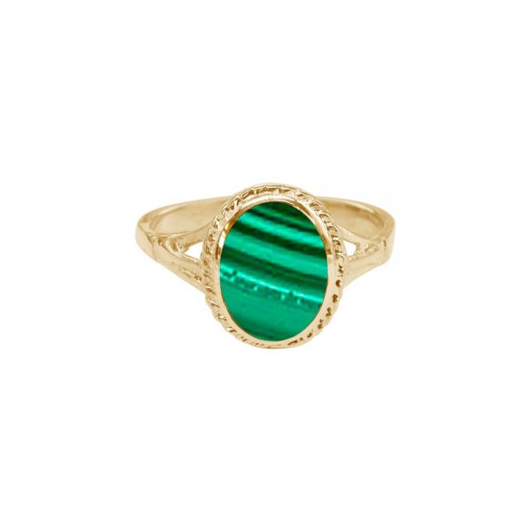 Yellow Gold Malachite Oval Ring