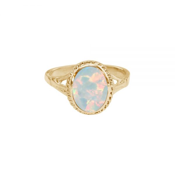 Yellow Gold Opalite Sun Ice Oval Ring