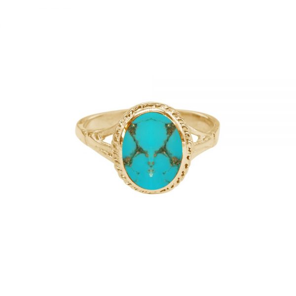 Yellow Gold Turquoise Oval Ring