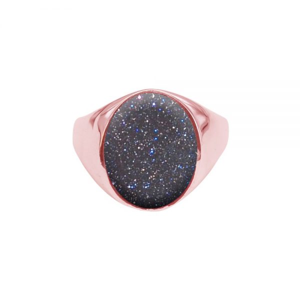 Rose Gold Blue Goldstone Oval Signet Ring