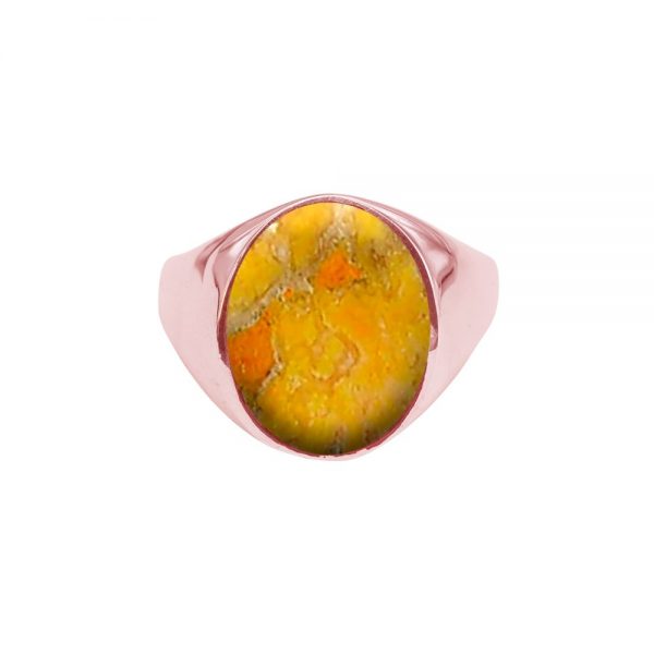 Rose Gold Bumblebee Jasper Oval Signet Ring