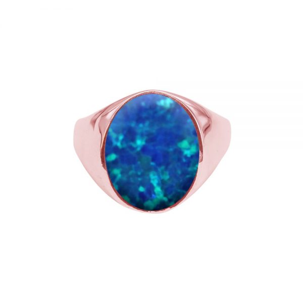 Rose Gold Opalite Cobalt Blue Oval Signet Ring