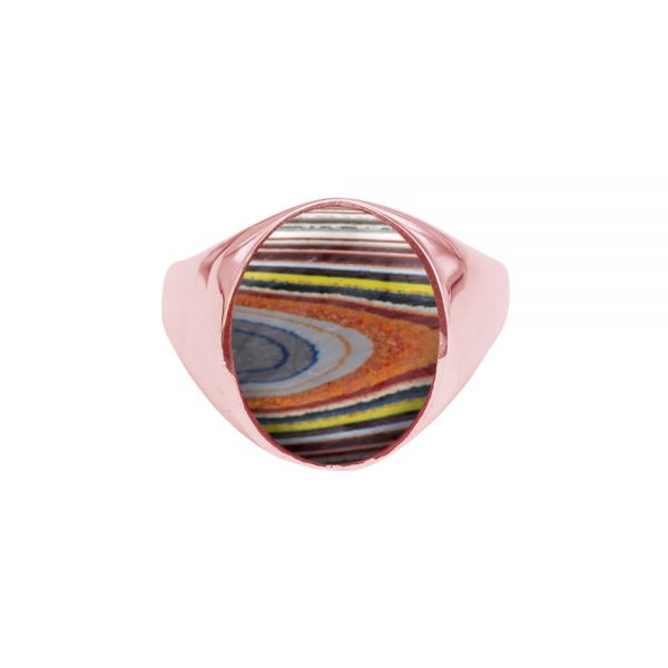 Rose Gold Fordite Oval Signet Ring