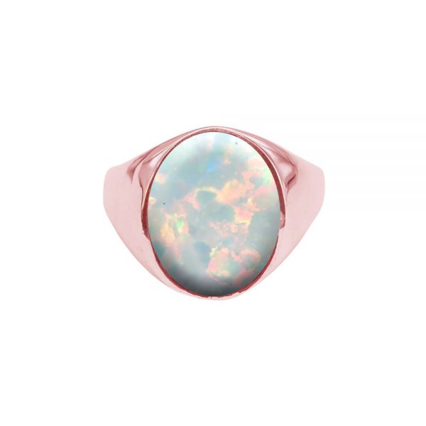 Rose Gold Opalite Sun Ice Oval Signet Ring