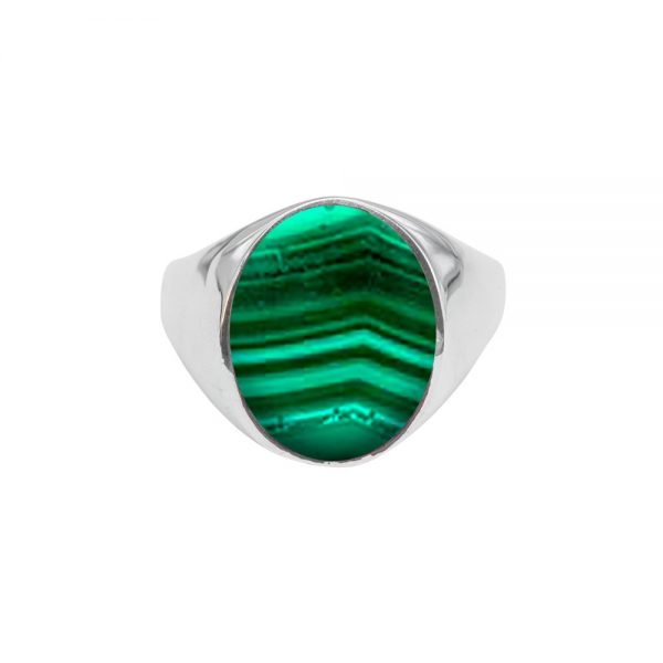 Silver Malachite Oval Signet Ring