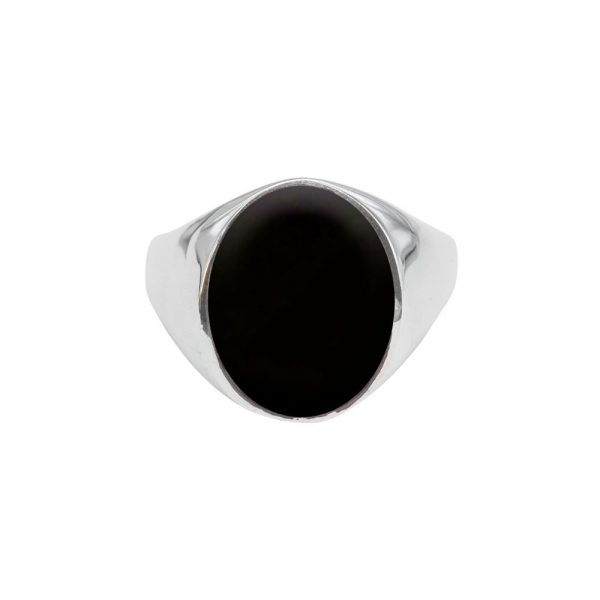 Silver Whitby Jet Oval Signet Ring