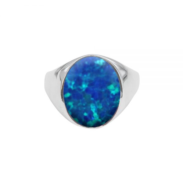 White Gold Oplaite Cobalt Blue Oval Signet Ring