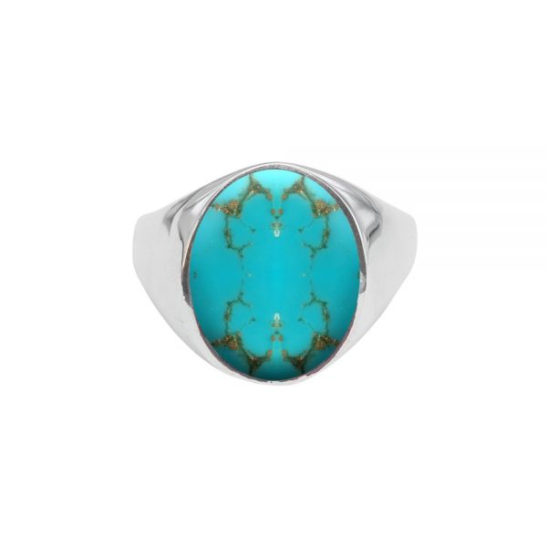 White Gold Turquoise Oval Signet Ring