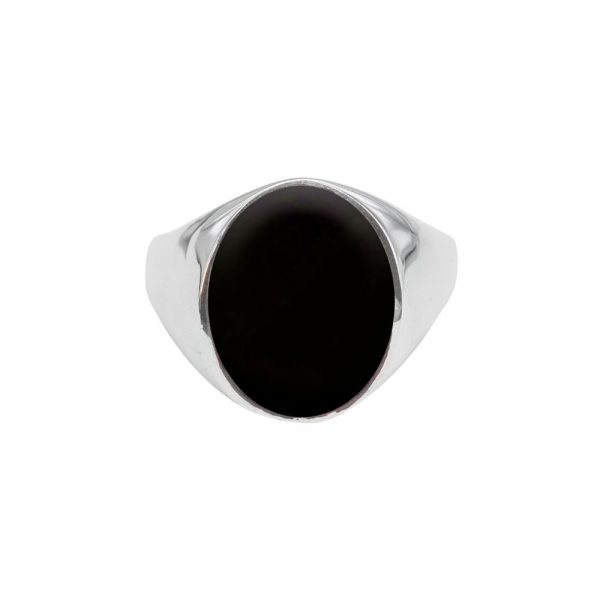 White Gold Whitby Jet Oval Signet Ring