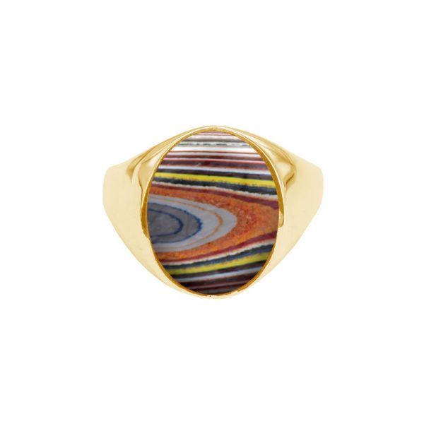 Yellow Gold Fordite Oval Signet Ring