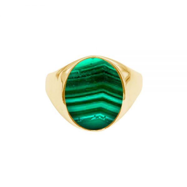 Yellow Gold Malachite Oval Signet Ring