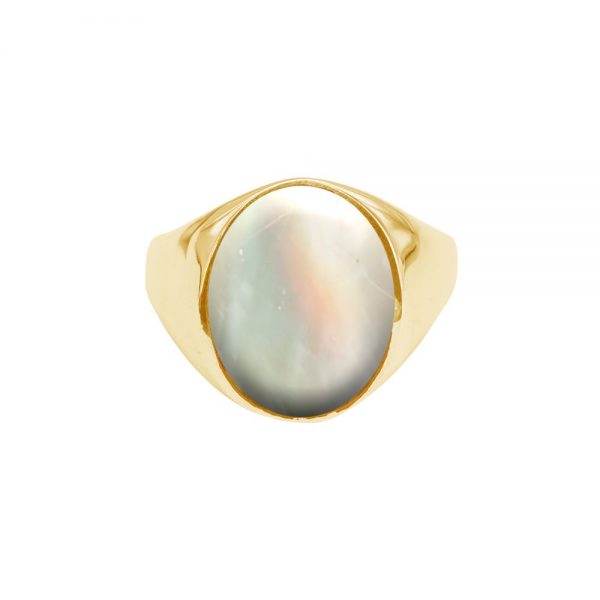 Yellow Gold Mother of Pearl Oval Signet Ring