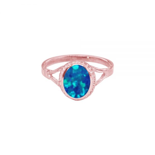 Rose Gold Cobalt Blue Opalite Oval Ring