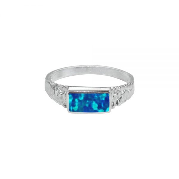 White Gold Opalite Cobalt Blue Ring