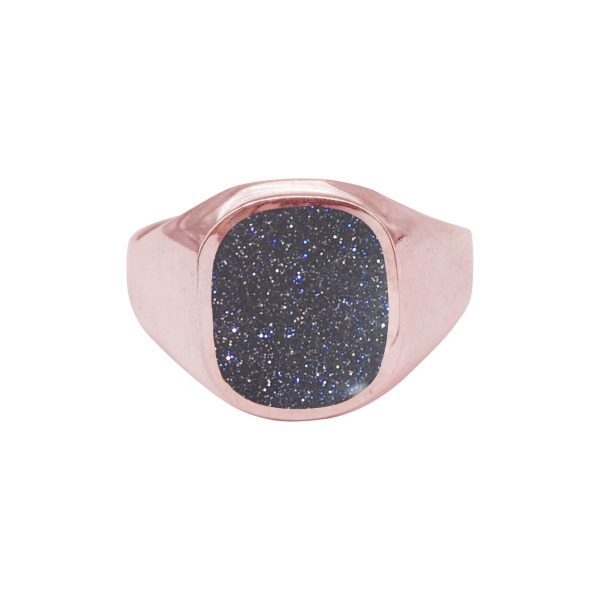 Rose Gold Blue Goldstone Signet Ring