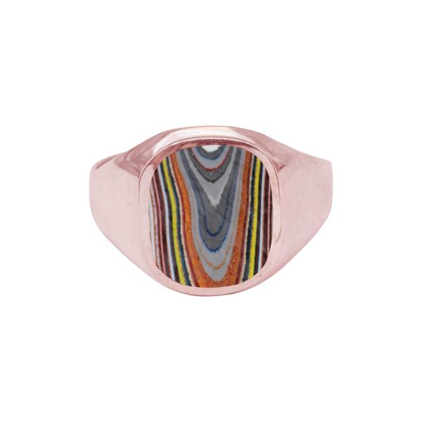 Rose Gold Fordite Signet Ring