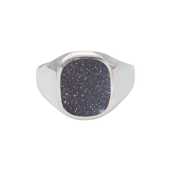 Silver Blue Goldstone Signet Ring