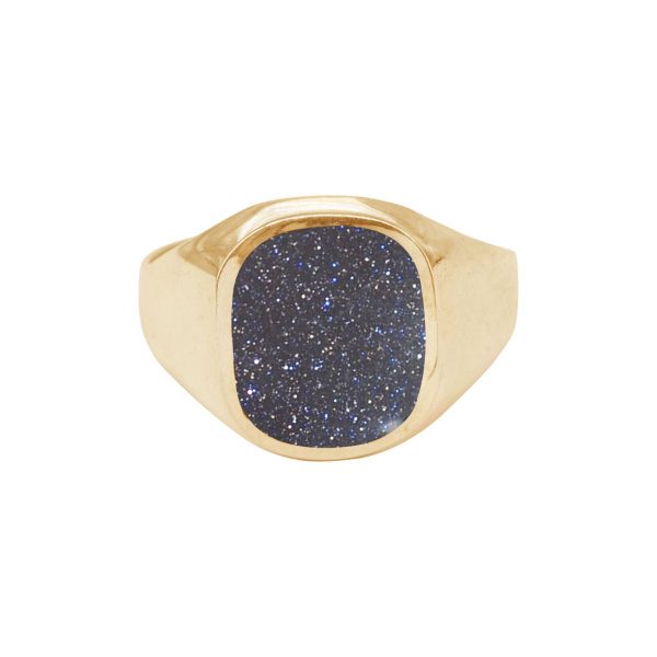 Yellow Gold Blue Goldstone Signet Ring