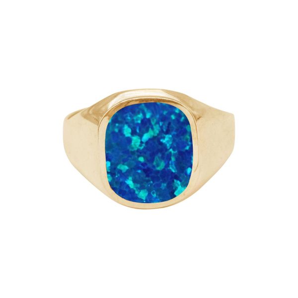 Yellow Gold Cobalt Blue Opalite Signet Ring