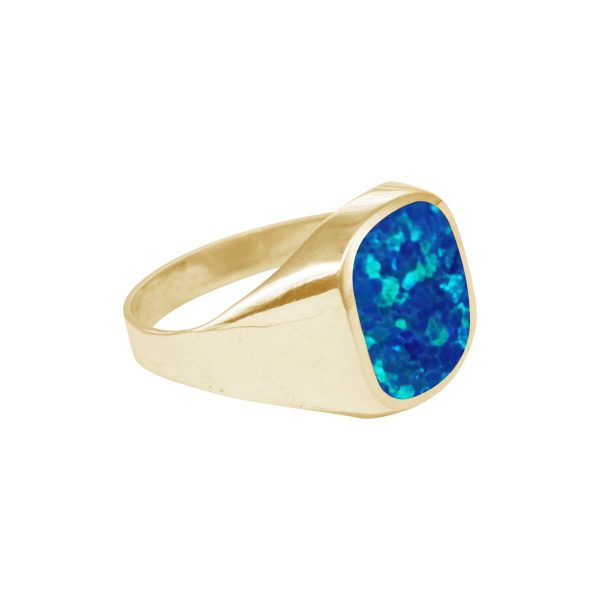Yellow Gold Cobalt Blue Opalite Signet Ring