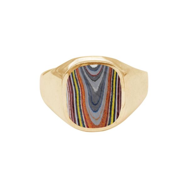 Yellow Gold Fordite Signet Ring