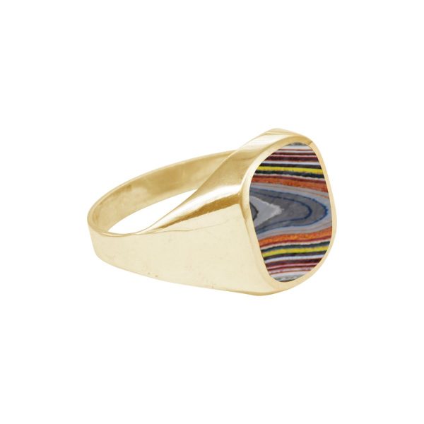 Yellow Gold Fordite Signet Ring